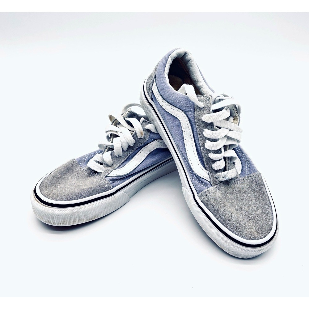 VANS Old Skool Gray Blue White Suede Canvas Sneakers Mens 5.5 Womens 7 721278